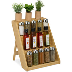 Relaxdays - Portaspezie da Appoggio, Organizer Cucina, 3 Gradini per Spezie, 29,5x30x26 cm, Spice Rack, Bambù, Naturale
