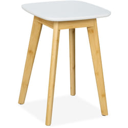 Sgabello in Bambù per Cucina, Bagno e Salotto, HxLxP: 46 x 33 x 33 cm, Sgabellino per Piante, Bianco Naturale - Relaxdays