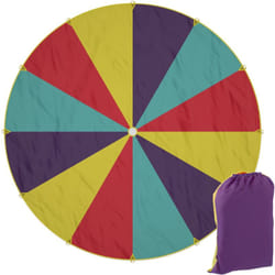 Relaxdays - Gioco Paracadute Arcobaleno ø 6m, 12 Maniglie, Telo Ludico per Bambini, Giocattolo Didattico, xxl, Multicolore