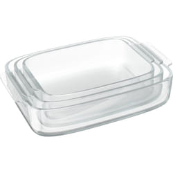 Relaxdays - 3 Pirofile Forno per Lasagne e Arrosto, Casseruole in Vetro, Teglia Rettangolare, Lavabile in Lavastoviglie