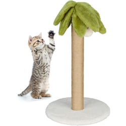 Relaxdays - Tiragraffi per Gatti, Albero Tira Graffi, Palma con Corda e Pompon, Palo Graffiatoio HxD: 54x31 cm, Colorato