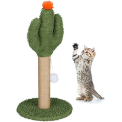 Relaxdays - Tiragraffi per Gatti, Albero Tira Graffi, Cactus con Corda e Pompon, Palo Graffiatoio HxD: 59x31 cm, Colorato