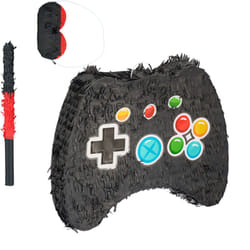 Relaxdays - Pignatta Set Bastone e Maschera, Piñata Joystick Vuota, Gioco per Festa di Compleanno Bambini, Multicolore