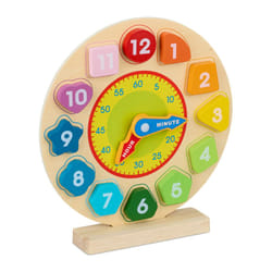 Relaxdays Orologio Legno per Imparare a Leggere Ora, Gioco Didattico per Bambini 3 Anni, Giocattoli Incastri Cameretta