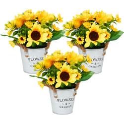 Relaxdays - Fiori Finti, 3 Mazzi in Vaso di Girasoli Artificiali, Pianta Decorativa in Plastica, Composizione Centrotavola