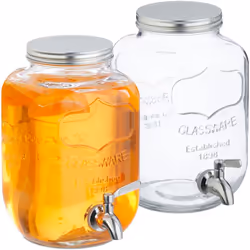 Con questo pratico set di 2 dispenser in vetro per bevande, puoi servire succhi fatti in casa, cocktail o acqua in modo elega ...