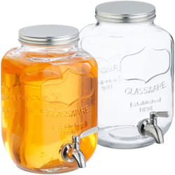 Relaxdays 2 Dispenser in Vetro per Bevande da 4 L, Erogatore con Rubinetto in Acciaio Inox, Distribuitore Acqua e Bibite
