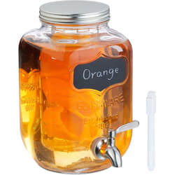 Relaxdays - Dispenser in Vetro per Bevande da 4 l, Erogatore con Rubinetto e Coperchio, Distributore Acqua, Inserto Frutta