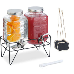 Relaxdays 2 Dispenser in Vetro per Bevande, Erogatore con Rubinetto in Acciaio Inox 4 L, Distribuitore Acqua e Limonate