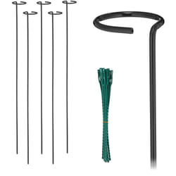 Relaxdays - Supporto per Piante Rampicanti, Set da 6 Sostegni Piantine, Anello e Legacci per Rose e Fiori, 80 cm, Nero