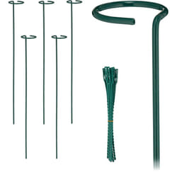 Relaxdays Supporto per Piante Rampicanti, Set da 6 Sostegni Piantine, Anello e Legacci per Rose e Fiori, 60 cm, Verde