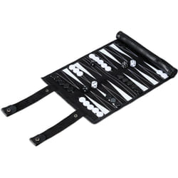 Relaxdays - Backgammon da Viaggio, Campo da Gioco LxP: 32 x 26 cm, Arrotolabile, con Pedine e Dadi, Aspetto Pelle, Nero