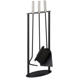Set 4 Attrezzi da Camino, Attizzatoio, Paletta, Scopino e Supporto Porta Utensili Stufa, Acciaio, Ferro, Nero - Relaxdays