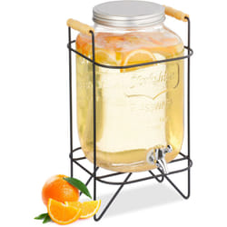 Relaxdays - Dispenser in Vetro per Bevande, Erogatore 8 l Rubinetto, Coperchio e Supporto, Distribuitore Acqua e Limonata