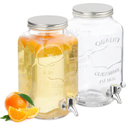 Relaxdays - 2 Dispenser in Vetro per Bevande, Erogatore 3,5 l con Rubinetto e Coperchio, Distributore Acqua, Bibite, Drink
