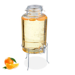Relaxdays - Dispenser in Vetro per Bevande, Erogatore 8 l Rubinetto, Coperchio e Rialzo, Distribuitore Acqua e Limonata