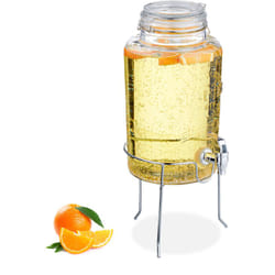 Relaxdays - Dispenser in Vetro per Bevande, Erogatore 5 l Rubinetto, Coperchio e Rialzo, Distribuitore Acqua e Limonata