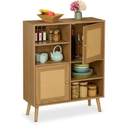Credenza Ingresso e Salotto, Comò Vintage da Cucina, 2 Ante in Rattan e 4 Ripiani, hlp: 97x80x25 cm, Marrone - Relaxdays
