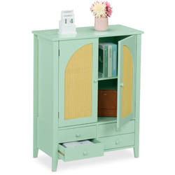 Credenza Ingresso e Salotto, Comò Cassettiera con 2 Ante in Rattan e 4 Cassetti, hlp: 90x70x34 cm, Turchese - Relaxdays