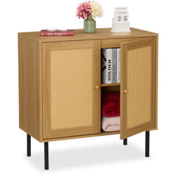 Credenza Ingresso e Salotto, Comò Vintage con Ante in Rattan, Gambe in Metallo, hlp: 80x80x40 cm, Marrone Nero - Relaxdays