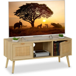 Mobile per tv, Design in Rattan, Mobiletto Porta Televisore ds 43'', hlp: 45,5x100x40 cm, Tavolo Basso Legno - Relaxdays