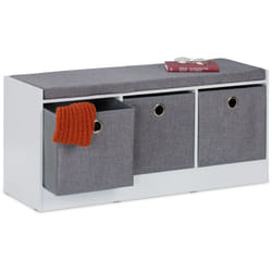 Panca Contenitore con 3 Cassetti, Cassapanca Ingresso o Camera, hlp: 46x102x32 cm, Porta Scarpe, Bianco Grigio - Relaxdays