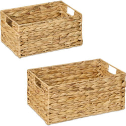 Relaxdays - Cestino Portaoggetti in Giacinto d'Acqua Intrecciato, Set 2 Cesti da Bagno e Armadio, Aspetto Vimini, Naturale