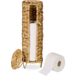 Relaxdays - Portarotoli Carta Igienica, Contenitore Porta 4 Rotoli di Riserva, 50,5x16 cm, Piantana in Giacinto Naturale