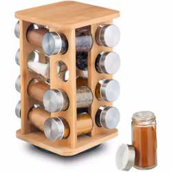 Relaxdays 10050531, Organizzatore per spezie, Naturale, Argento, Trasparente, Bamboo, Vetro, Plastica, Acciaio inox, Coperchi ...