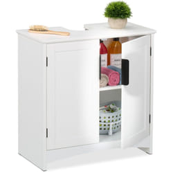 Mobiletto Sottolavabo, Armadietto a 2 Ante Sotto Lavandino, Mobile Sifone Bagno, hlp 60x60x30 cm, mdf, Bianco - Relaxdays