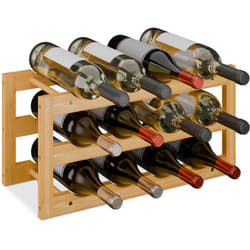 Relaxdays - Cantinetta Portabottiglie, Scaffale per 12 Bottiglie di Vino in Orizzontale, hlp 28x56x24 cm, Mensola in Bambù