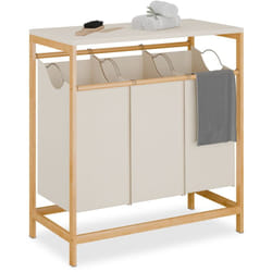 Scaffale Portabiancheria, 3 Cesti Estraibili Biancheria, Ripiano Apribile, hlp: 84,5x78,5x40 cm, Bambù, Beige - Relaxdays