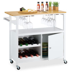 Relaxdays - Carrello da Cucina con Ruote, Isola Ripiani Portabicchieri, Bambù, mdf, Carrellino Portabottiglie, 83x92x40 cm