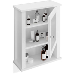 Relaxdays Mobiletto da Bagno Pensile, 3 Ripiani e Anta in Acrilico, Armadietto da Parete, MDF, HLP: 52x42x18 cm, Bianco
