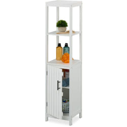 Relaxdays - Mobile Angolare Bagno, Armadietto Stretto da Terra, hlp: 129x30x30 cm, Mobiletto a 4 Scomparti in mdf, Bianco