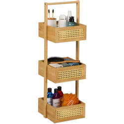 Scaffale da Bagno e Cucina, Mobile Stretto hlp: 65x22x22 cm, Colonna a 3 Ripiani, Salvaspazio, Bambù e Rattan - Relaxdays