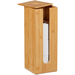 Relaxdays - Portarotoli Carta Igienica, Contenitore Porta 4 Rotoli di Riserva, 40,5x15x15 cm, Piantana in Bambù, Naturale