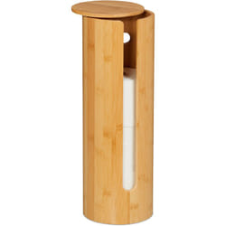 Relaxdays - Portarotoli Carta Igienica, Contenitore Porta 4 Rotoli di Riserva, HxD: 42x14,5cm, Piantana in Bambù, Naturale