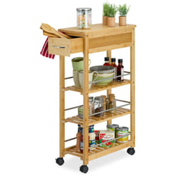 Relaxdays - Carrello da Cucina con Ruote, 3 Ripiani e Cassetto, Carrellino Portaoggetti, hlp: 86,5 x 25 x 50,5 cm, Bambù