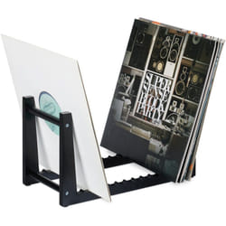 Relaxdays - Porta Vinili, Contenitore Portavinili con 12 Scanalature in Bambù, 50 Dischi lp, hlp: 27 x 43 x 34 cm, Nero