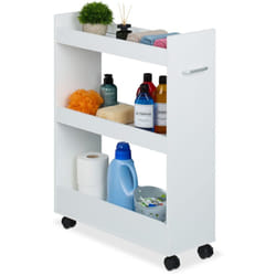 Relaxdays - Carrello Stretto Salvaspazio, Carrellino a 3 Ripiani per Cucina e Bagno, 78x21,5x63 cm, Mobile in mdf, Bianco