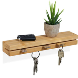 Relaxdays - Mensola Portachiavi, Supporto Appendichiavi Magnetico da Parete, l: 29,5 cm, Scaffale Muro in Bambù, Naturale