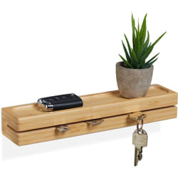 Relaxdays - Mensola Portachiavi, Supporto Appendichiavi da Parete, 29,5 cm, Scaffale Portaoggetti a Muro, Bambù, Naturale