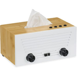 Relaxdays - Contenitore per Fazzoletti, Dispenser Portafazzoletti in Bambù, 12x24,5x16 cm, Design Retrò, Bianco Naturale