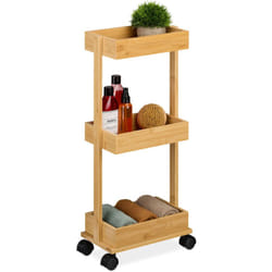 Mobile da Bagno con 3 Ripiani, Mobiletto su Ruote, Carrello da Cucina, 71,5x31x18 cm, Scaffale Bambù, Naturale - Relaxdays