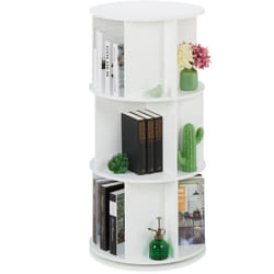 Relaxdays Libreria Girevole, 15 scomparti, HxD 104x50 cm, 3 Ripiani Porta Libri, CD e DVD, Torre Colonna Rotante, Bianco