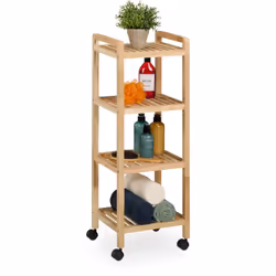 Questo scaffale mobile su ruote offre molto spazio sui suoi 4 ripiani, su cui puoi riporre utensili da bagno di ogni tipo, co ...