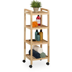 Mobile da Bagno con 4 Ripiani, Mobiletto su Ruote, Scaffale in Legno da Cucina, 97x35x31 cm, Marrone Chiaro - Relaxdays