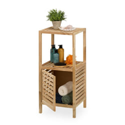 Mobile Salvaspazio per Bagno e Cucina, Scaffale in Legno di Noce, 2 Ripiani, Vano con Anta, hlp 86x40x36 cm - Relaxdays