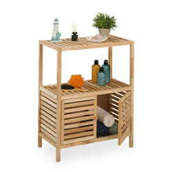 Mobile Salvaspazio per Bagno e Cucina, Scaffale in Legno Noce, 2 Ripiani, Vano con Ante, hlp 86x67,5x35,5 cm - Relaxdays